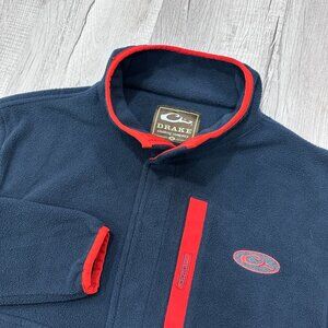 Drake Fleece Jacket Mens Meduim Navy Red Snap Button Pullover Magnattach Pocket